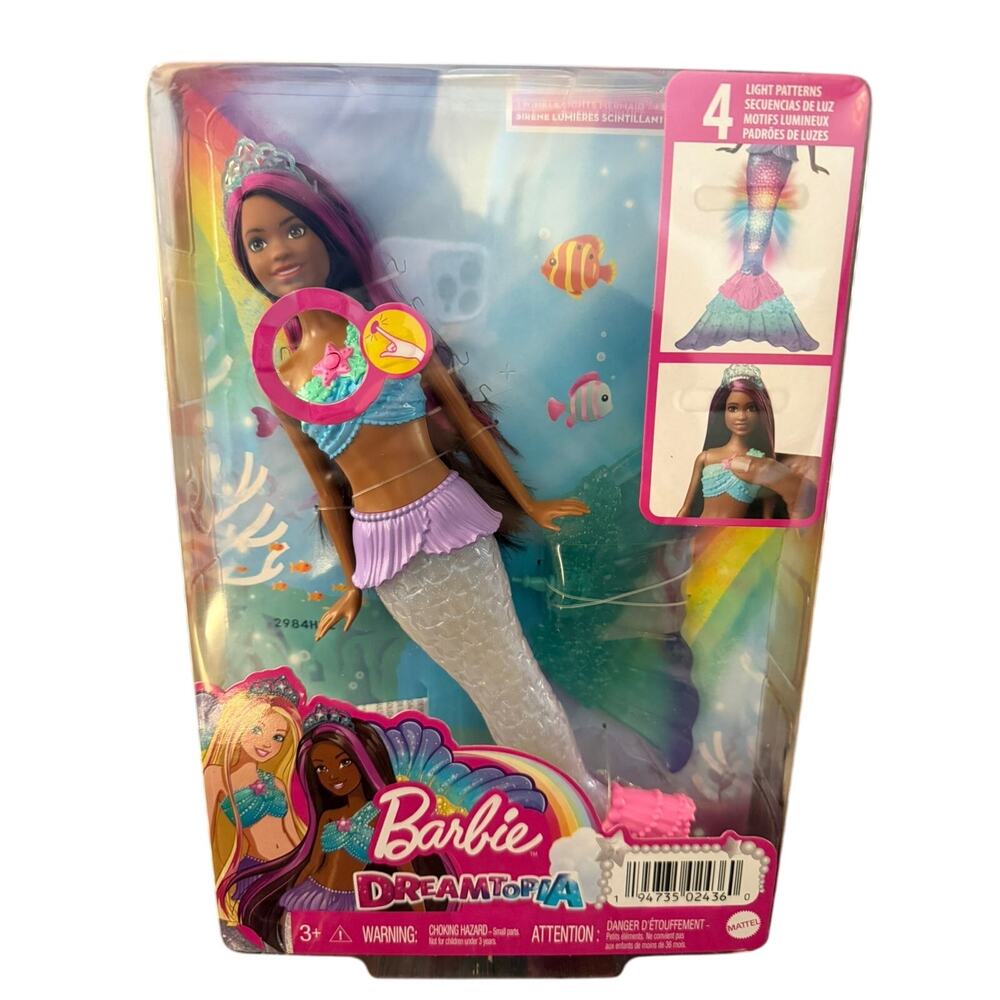 Barbie Dreamtopia Mermaid Doll with Light-Up Tail & Tiara – New